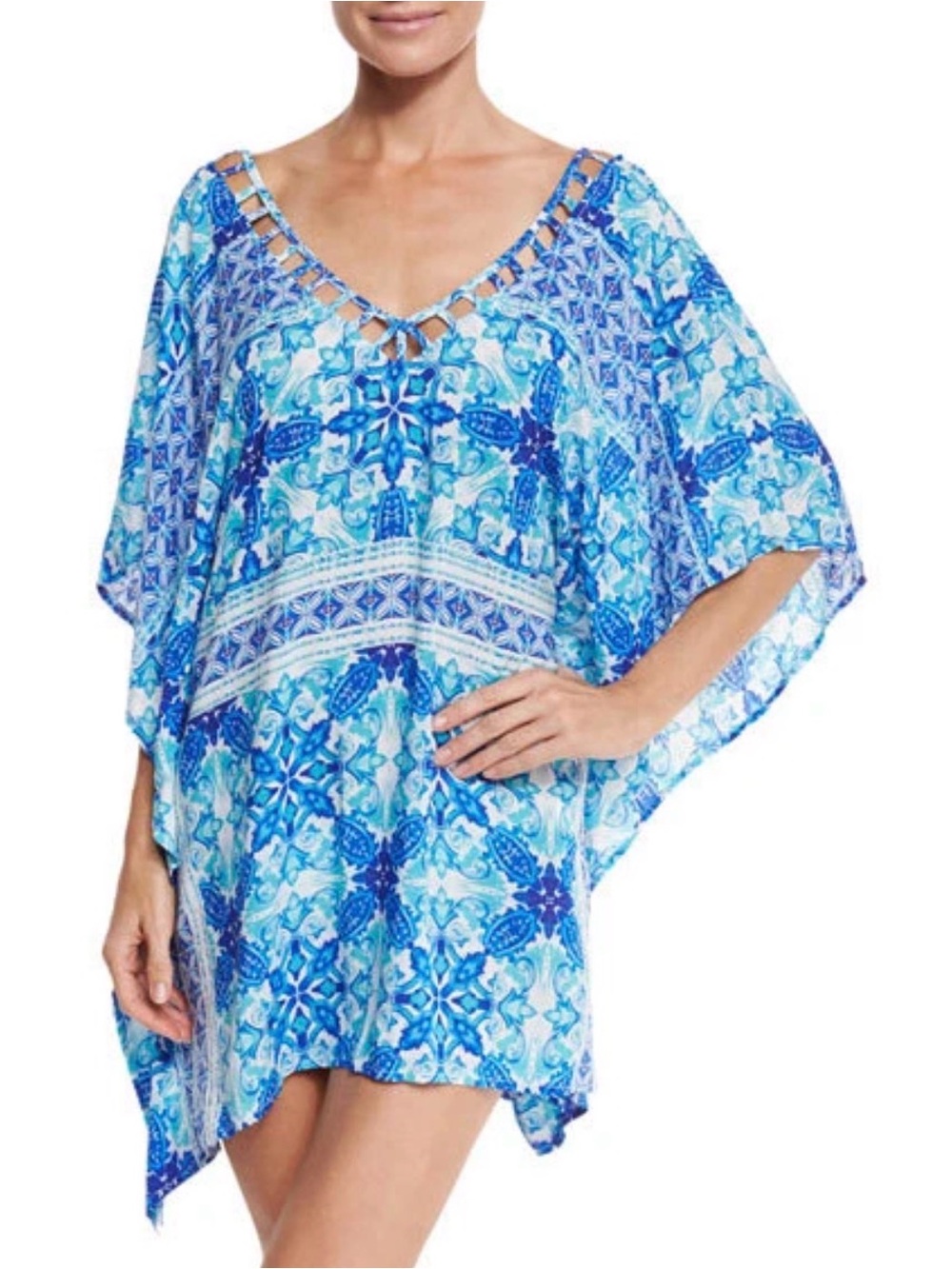 La Blanca Blue Mosaic V-Neck Swim Cover-Up